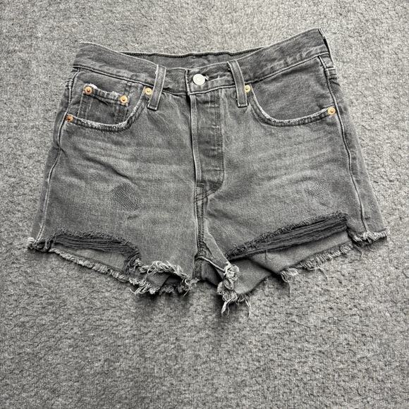 Levis Premium 501 Shorts Womens 25 Black High Rise Cutoff Button Fly 100% Cotton - Picture 1 of 9